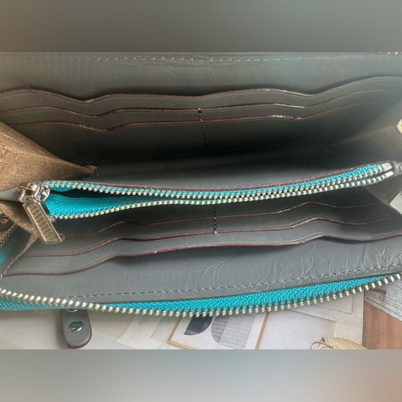 Rebecca Minkoff Teal/ Turquoise Studded Leather Wallet with full Zip Closure - Picture 7 of 16